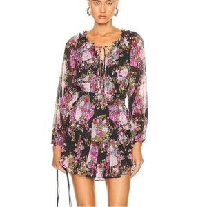 Loveshackfancy popover floral mini dress in black and pink